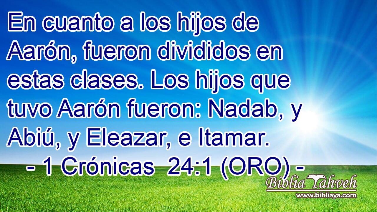  En cuanto a los hijos de Aarón, fueron divididos en estas clases. Los hijos que tuvo Aarón fueron: Nadab, y Abiú, y Eleazar, e Itamar. 