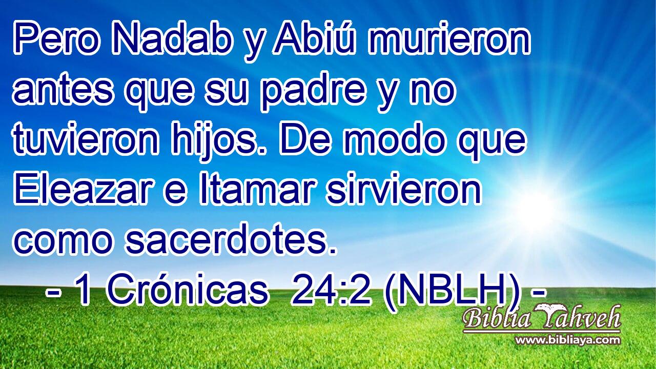  Pero Nadab y Abiú murieron antes que su padre y no tuvieron hijos. De modo que Eleazar e Itamar sirvieron como sacerdotes. 