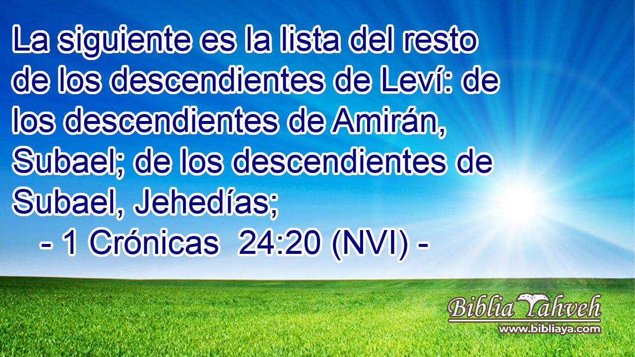  La siguiente es la lista del resto de los descendientes de Leví: de los descendientes de Amirán, Subael; de los descendientes de Subael, Jehedías; 