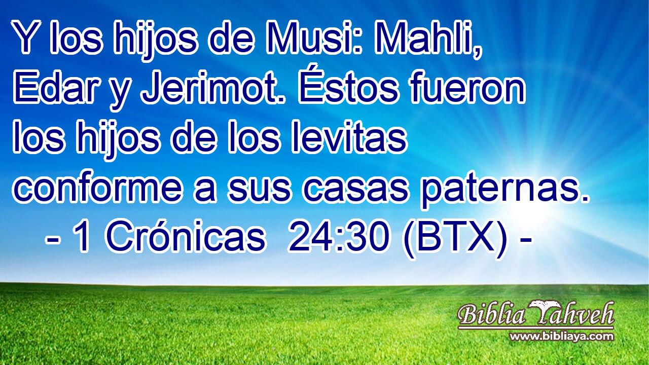 Y los hijos de Musi: Mahli, Edar y Jerimot. Éstos fueron los hijos de los levitas conforme a sus casas paternas.