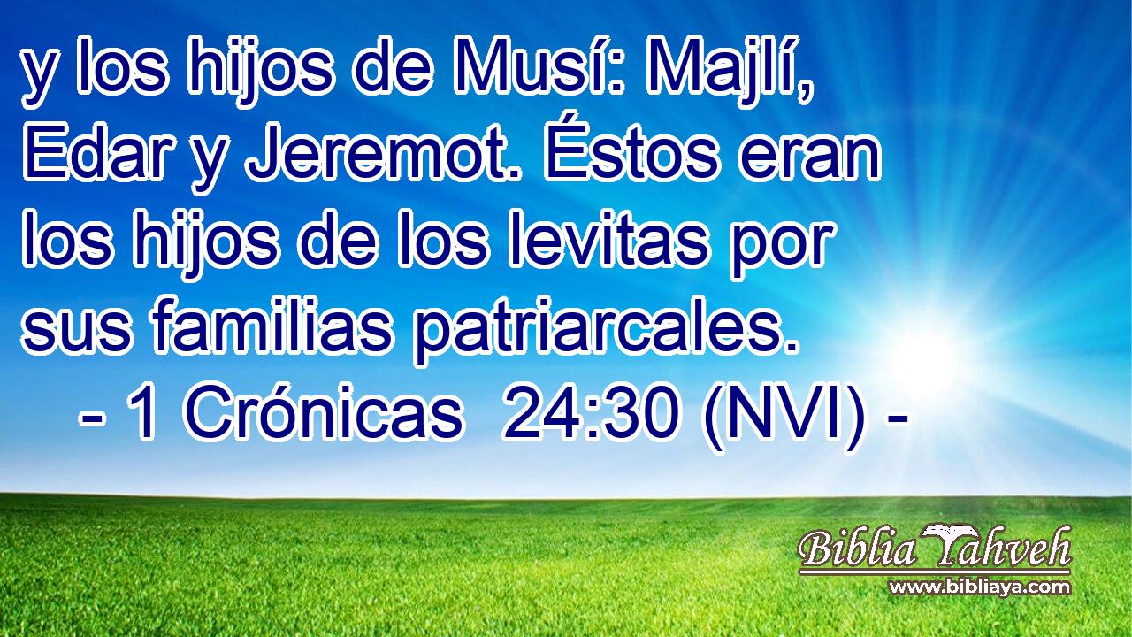  y los hijos de Musí: Majlí, Edar y Jeremot. Éstos eran los hijos de los levitas por sus familias patriarcales. 