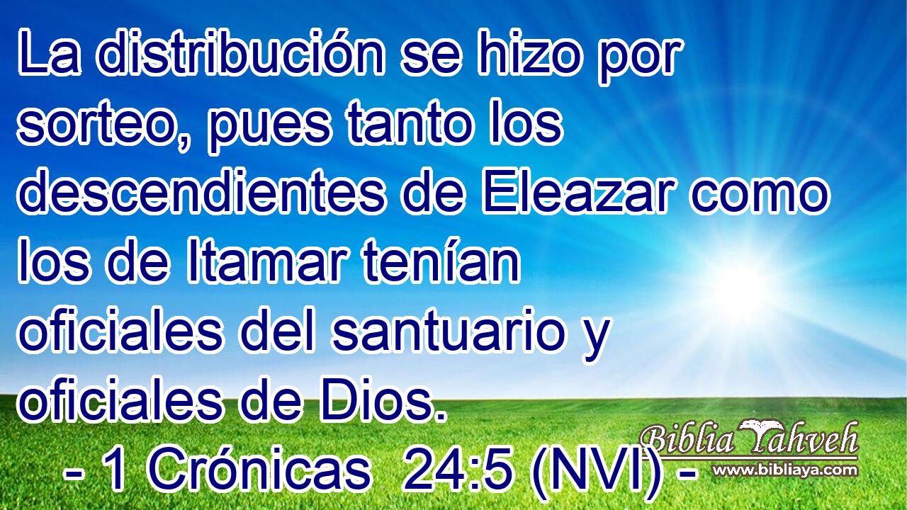  La distribución se hizo por sorteo, pues tanto los descendientes de Eleazar como los de Itamar tenían oficiales del santuario y oficiales de Dios. 