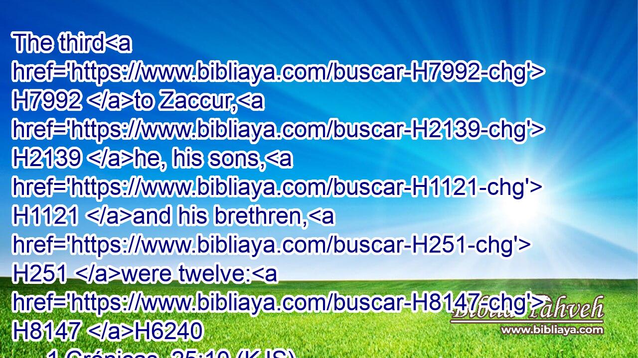 The third H7992 to Zaccur, H2139 he, his sons, H1121 and his brethren, H251 were twelve: H8147 H6240