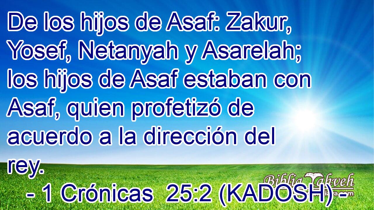  De los hijos de Asaf: Zakur, Yosef, Netanyah y Asarelah; los hijos de Asaf estaban con Asaf, quien profetizó de acuerdo a la dirección del rey. 