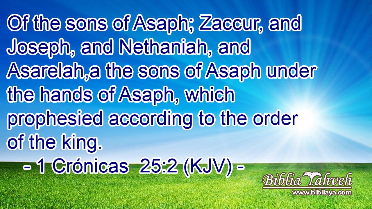 Of the sons of Asaph; Zaccur, and Joseph, and Nethaniah, and Asarelah,a the sons of Asaph under the hands of Asaph, which prophesied according to the order of the king.