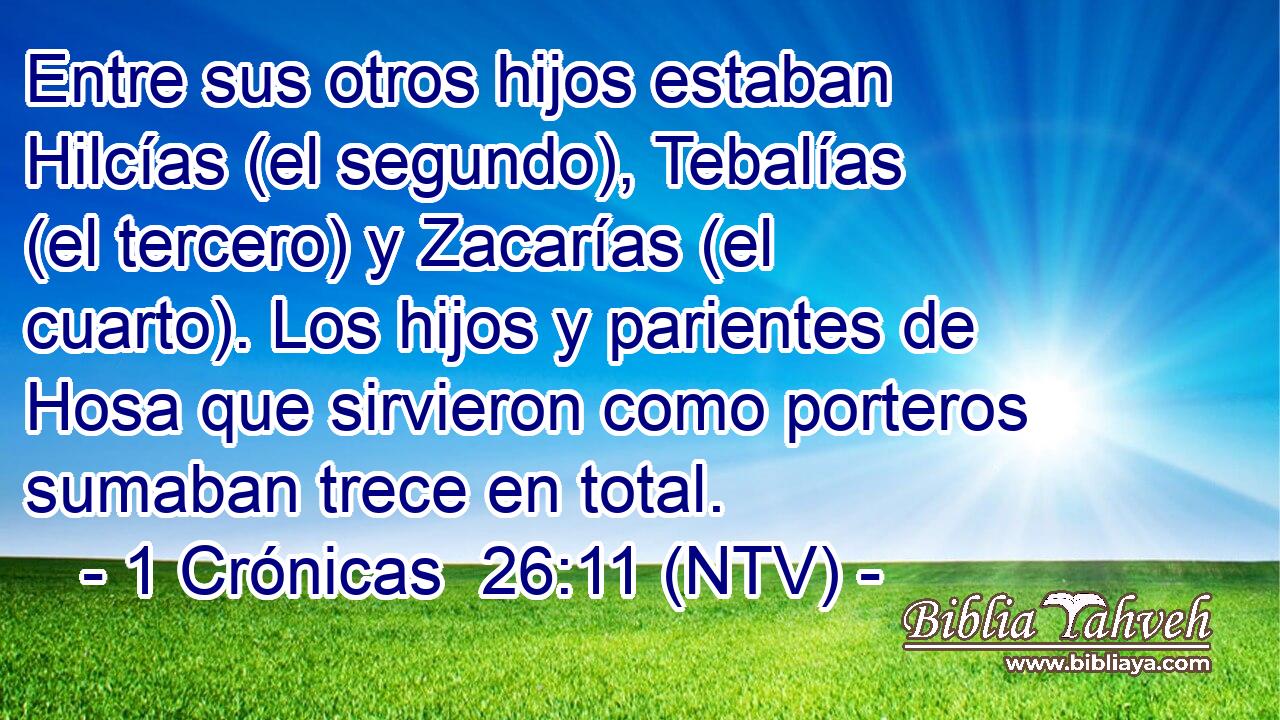 Entre sus otros hijos estaban Hilcías (el segundo), Tebalías (el tercero) y Zacarías (el cuarto). Los hijos y parientes de Hosa que sirvieron como porteros sumaban trece en total.