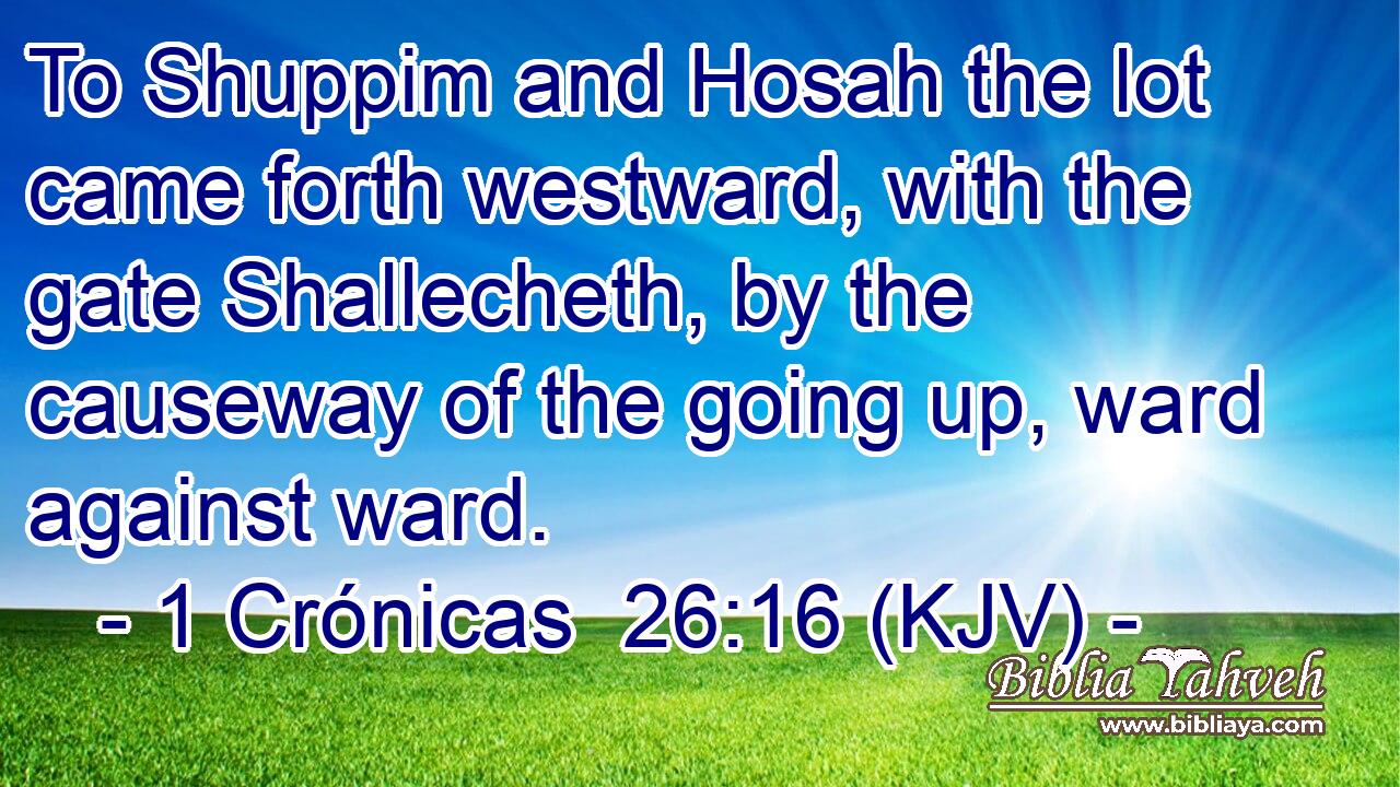 To Shuppim and Hosah the lot came forth westward, with the gate Shallecheth, by the causeway of the going up, ward against ward.