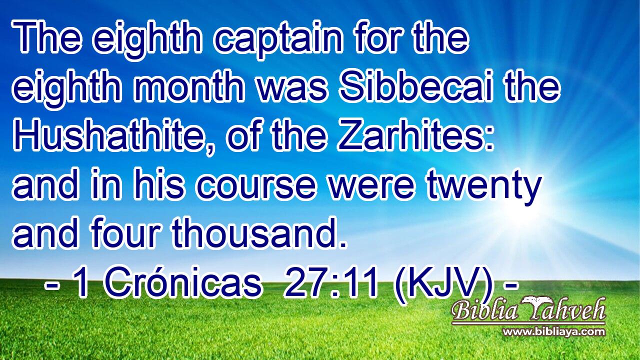 The eighth captain for the eighth month was Sibbecai the Hushathite, of the Zarhites: and in his course were twenty and four thousand.