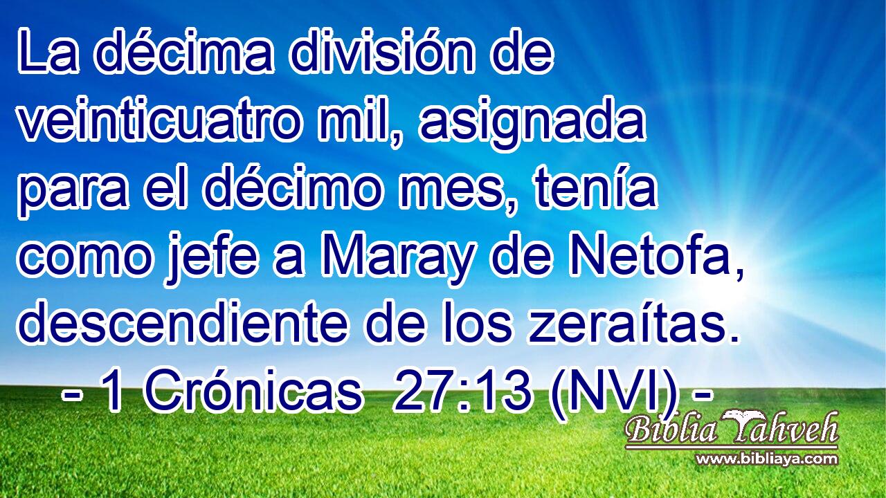  La décima división de veinticuatro mil, asignada para el décimo mes, tenía como jefe a Maray de Netofa, descendiente de los zeraítas. 