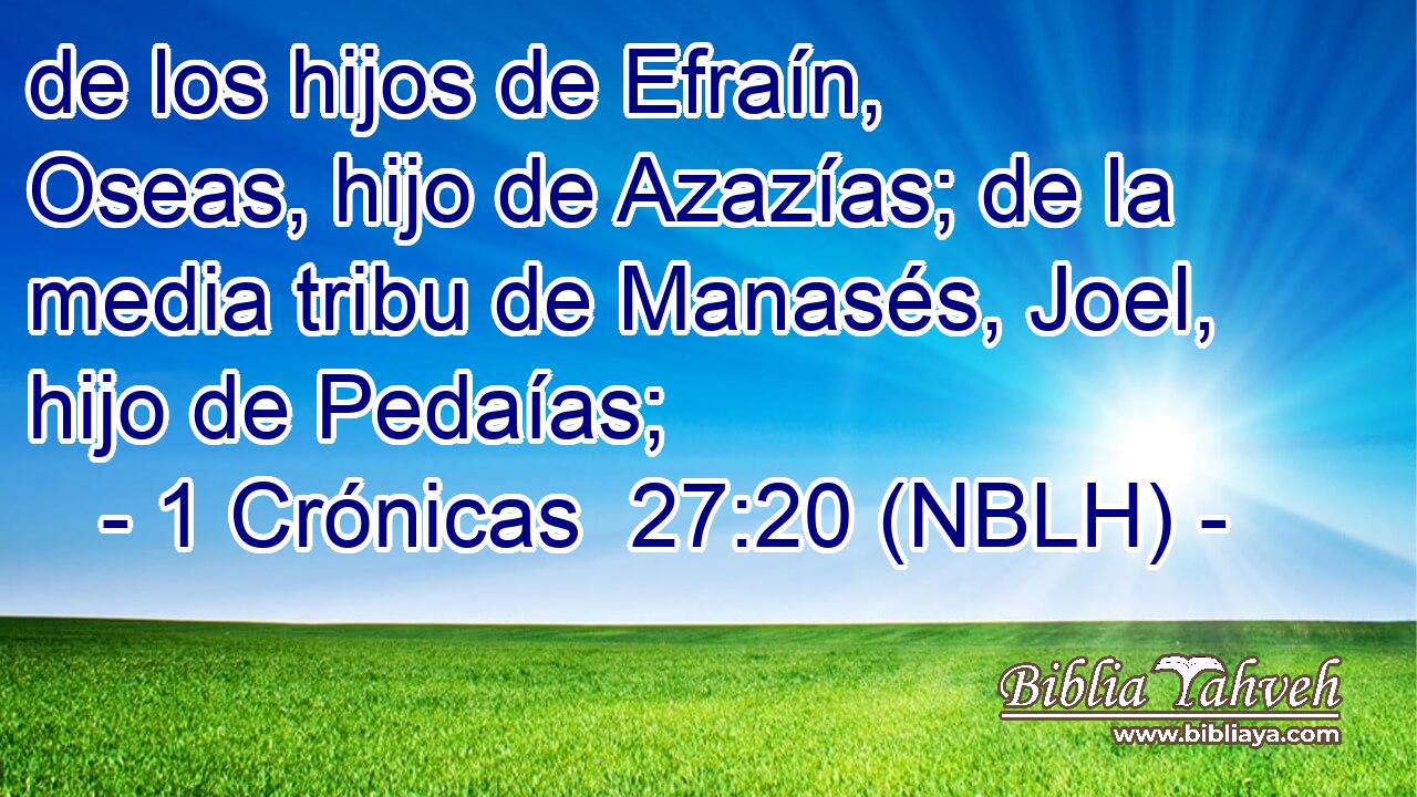  de los hijos de Efraín, Oseas, hijo de Azazías; de la media tribu de Manasés, Joel, hijo de Pedaías; 