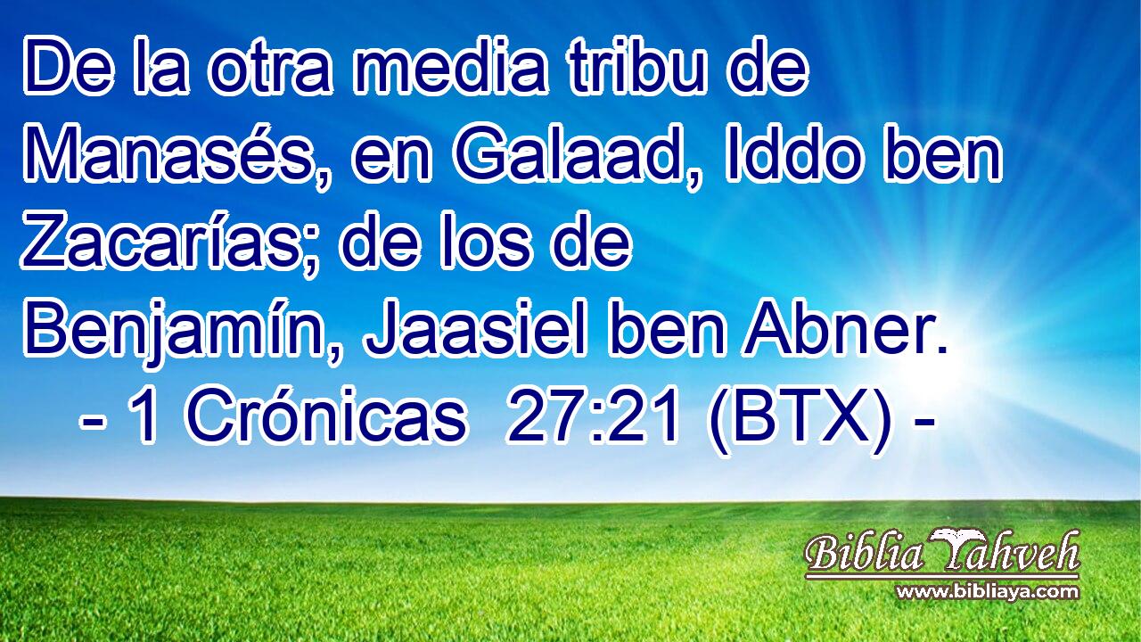 De la otra media tribu de Manasés, en Galaad, Iddo ben Zacarías; de los de Benjamín, Jaasiel ben Abner.