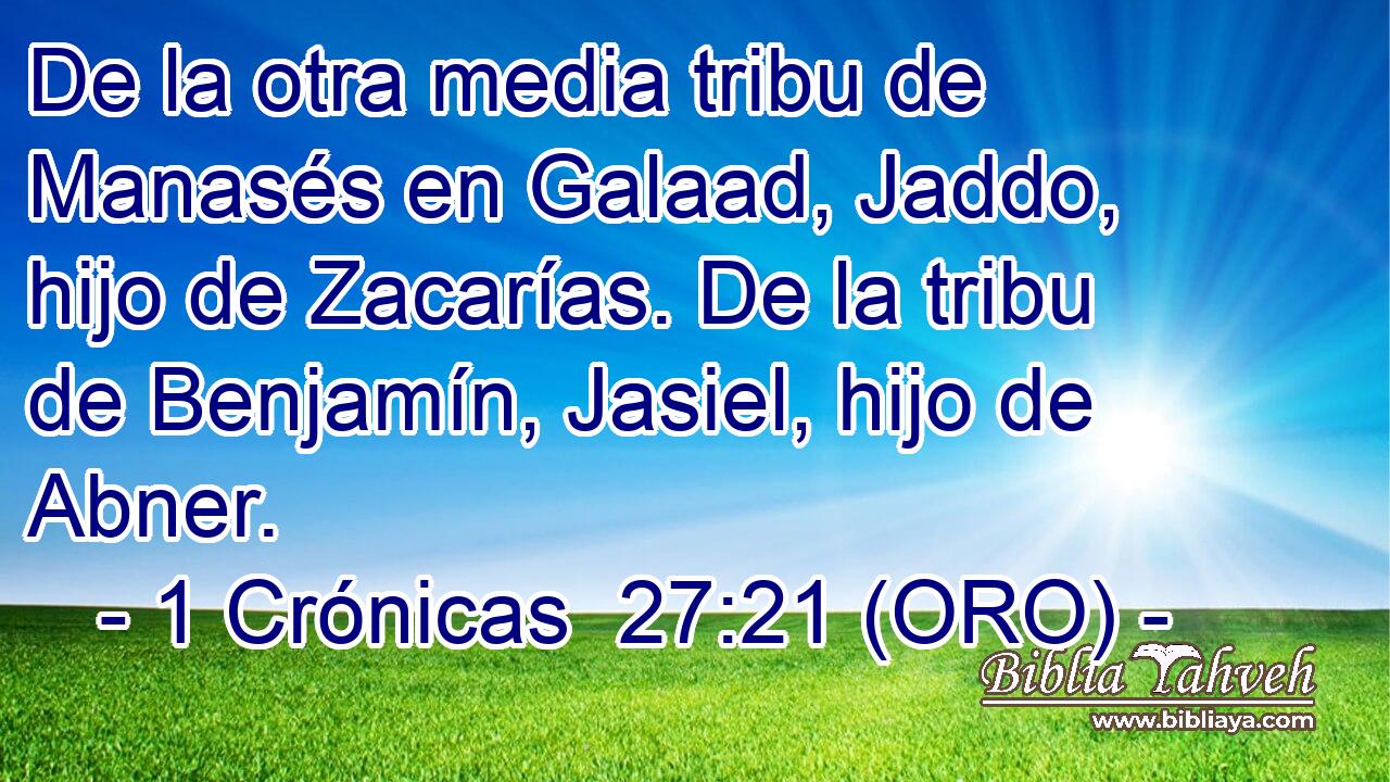  De la otra media tribu de Manasés en Galaad, Jaddo, hijo de Zacarías. De la tribu de Benjamín, Jasiel, hijo de Abner. 