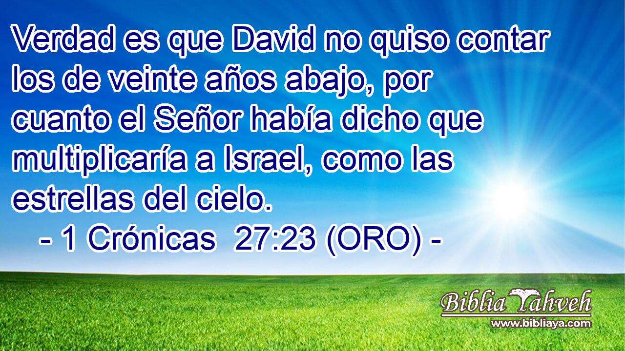  Verdad es que David no quiso contar los de veinte años abajo, por cuanto el Señor había dicho que multiplicaría a Israel, como las estrellas del cielo. 