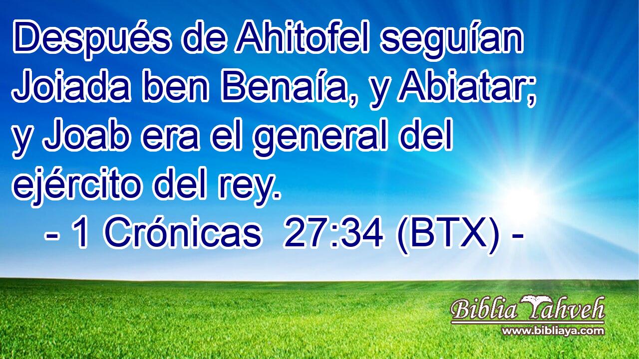 Después de Ahitofel seguían Joiada ben Benaía, y Abiatar; y Joab era el general del ejército del rey.