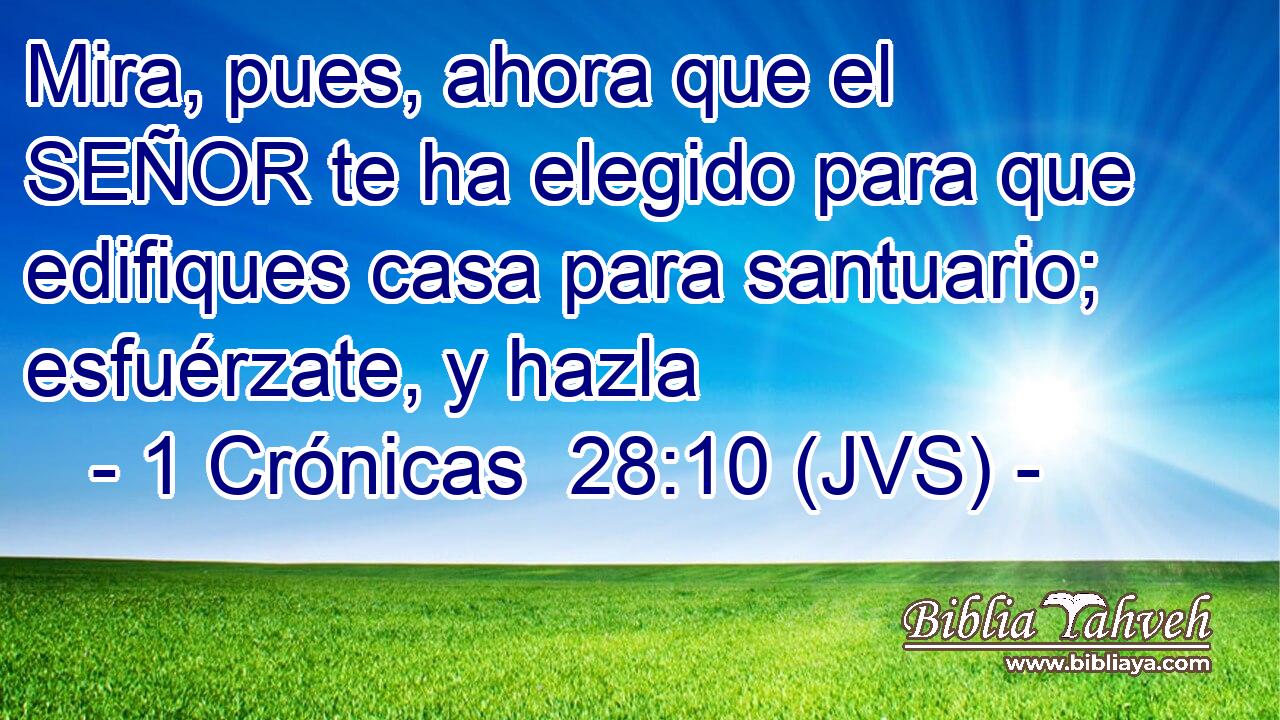 Mira, pues, ahora que el SEÑOR te ha elegido para que edifiques casa para santuario; esfuérzate, y hazla