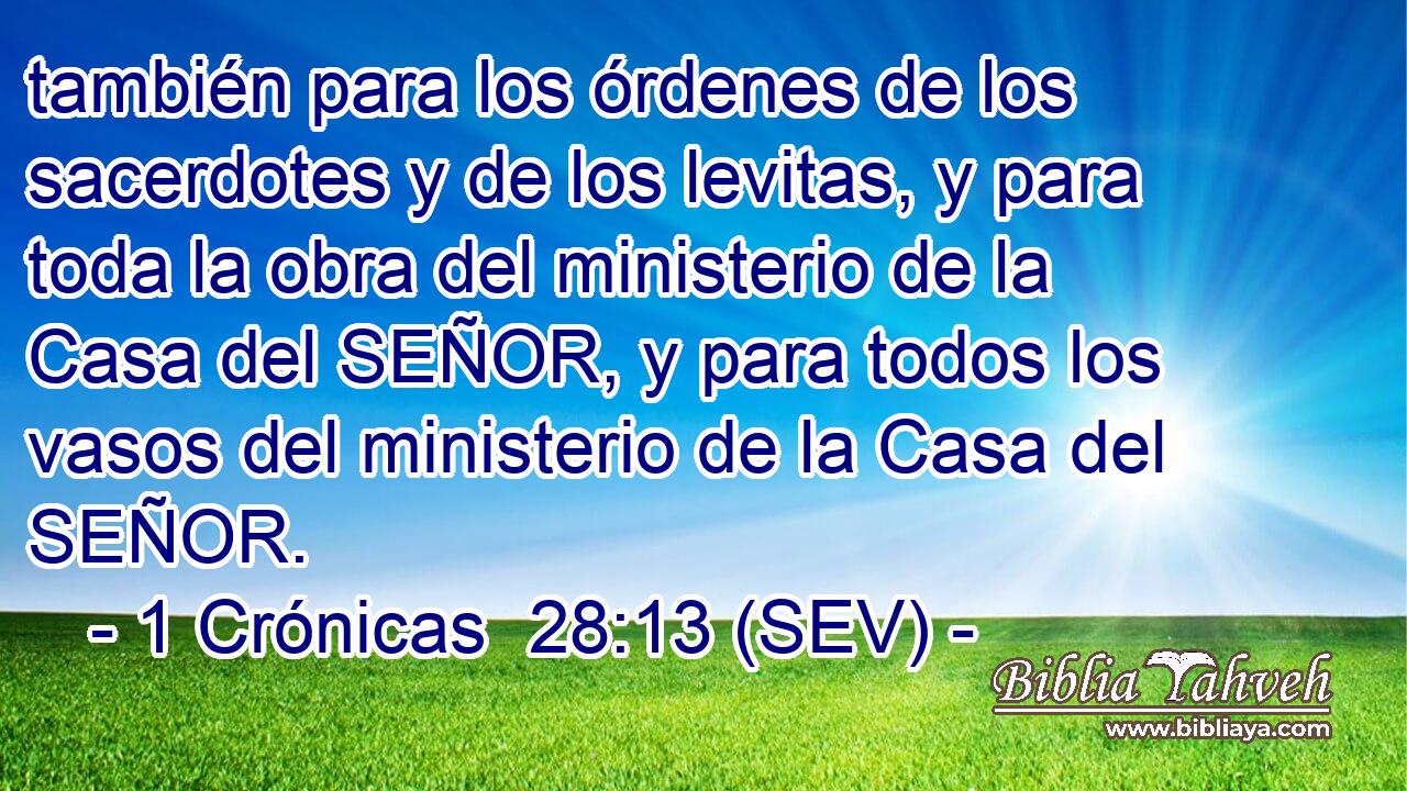 también para los órdenes de los sacerdotes y de los levitas, y para toda la obra del ministerio de la Casa del SEÑOR, y para todos los vasos del ministerio de la Casa del SEÑOR.