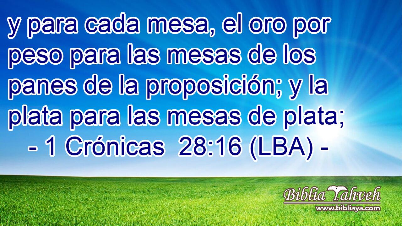 y para cada mesa, el oro por peso para las mesas de los panes de la proposición; y la plata para las mesas de plata;