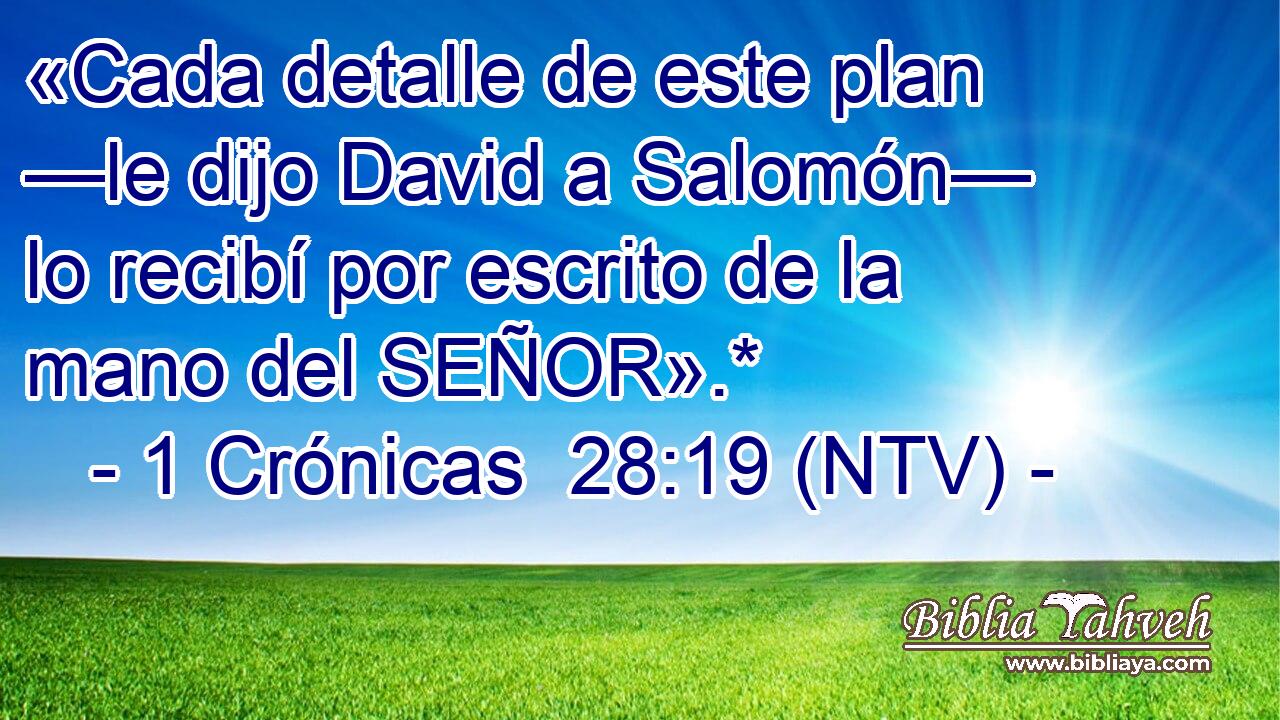 «Cada detalle de este plan —le dijo David a Salomón— lo recibí por escrito de la mano del SEÑOR».*