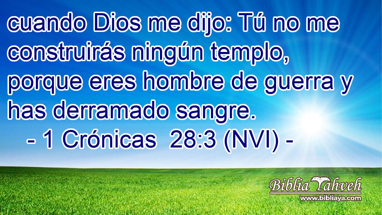  cuando Dios me dijo: Tú no me construirás ningún templo, porque eres hombre de guerra y has derramado sangre. 