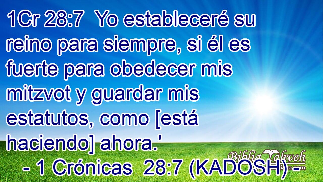  Yo estableceré su reino para siempre, si él es fuerte para obedecer mis mitzvot y guardar mis estatutos, como [está haciendo] ahora.' 