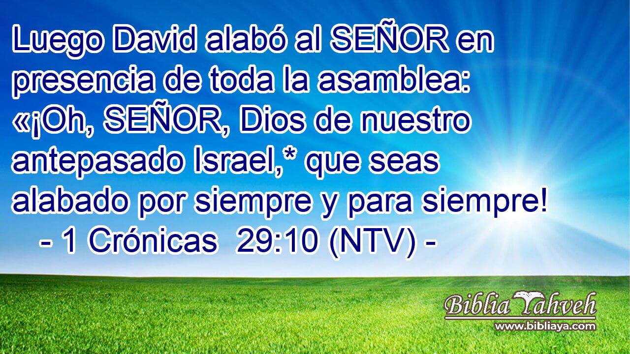 Luego David alabó al SEÑOR en presencia de toda la asamblea: «¡Oh, SEÑOR, Dios de nuestro antepasado Israel,* que seas alabado por siempre y para siempre!