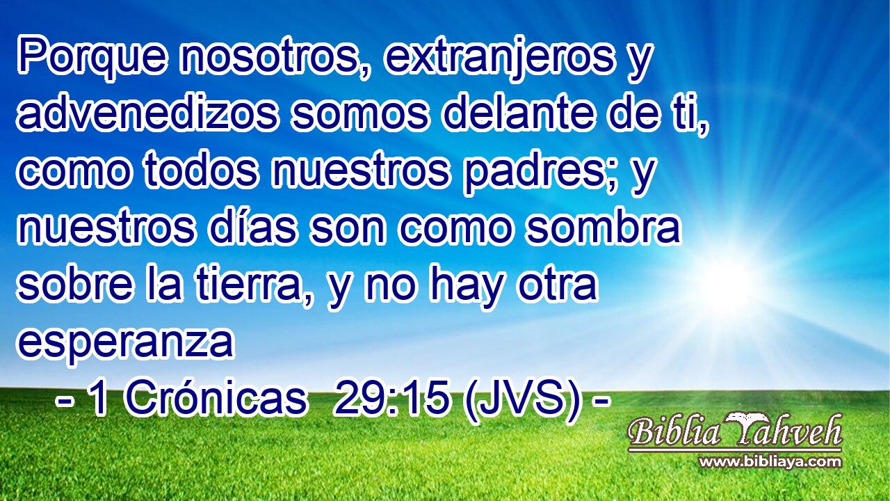 Porque nosotros, extranjeros y advenedizos somos delante de ti, como todos nuestros padres; y nuestros días son como sombra sobre la tierra, y no hay otra esperanza