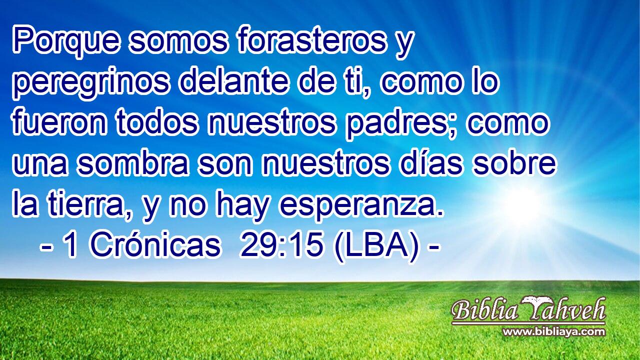 Porque somos forasteros y peregrinos delante de ti, como lo fueron todos nuestros padres; como una sombra son nuestros días sobre la tierra, y no hay esperanza.