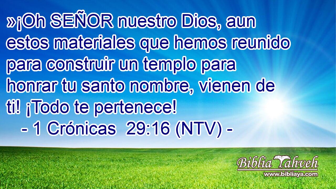 »¡Oh SEÑOR nuestro Dios, aun estos materiales que hemos reunido para construir un templo para honrar tu santo nombre, vienen de ti! ¡Todo te pertenece!