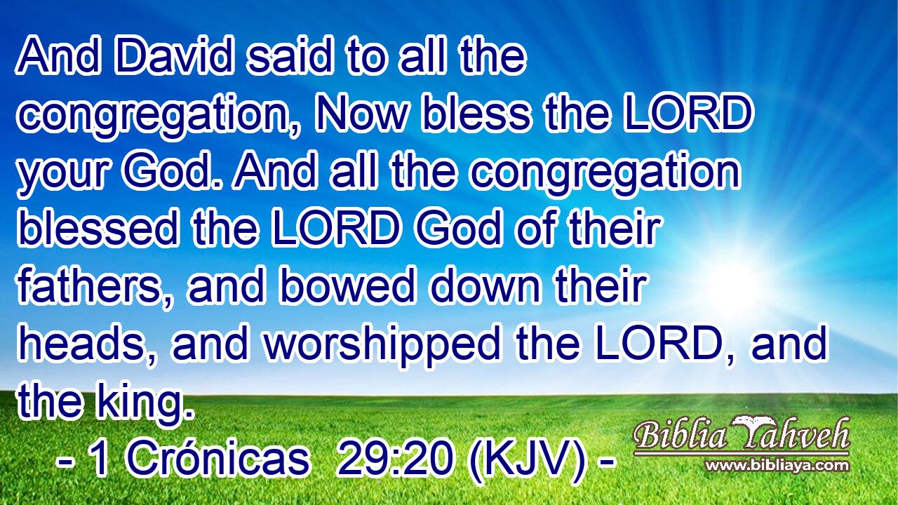 And David said to all the congregation, Now bless the LORD your God. And all the congregation blessed the LORD God of their fathers, and bowed down their heads, and worshipped the LORD, and the king.
