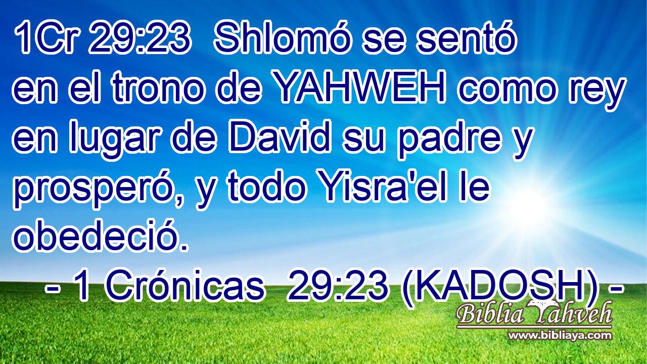  Shlomó se sentó en el trono de YAHWEH como rey en lugar de David su padre y prosperó, y todo Yisra'el le obedeció. 