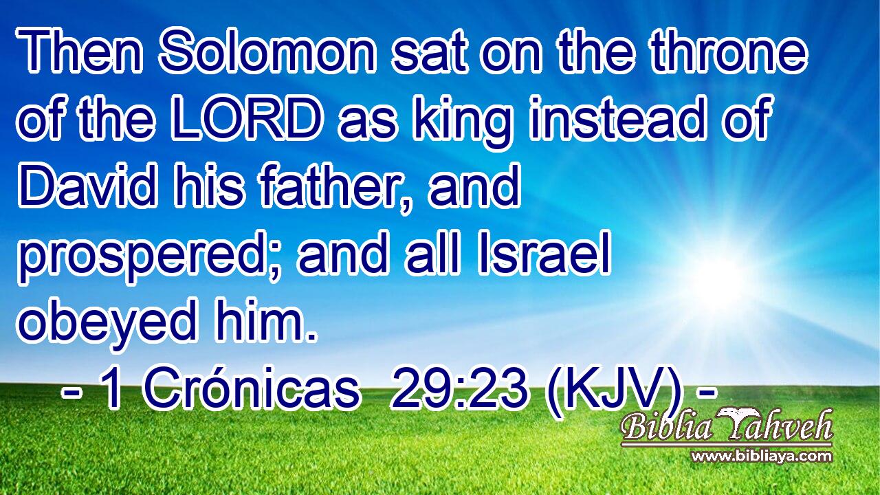Then Solomon sat on the throne of the LORD as king instead of David his father, and prospered; and all Israel obeyed him.