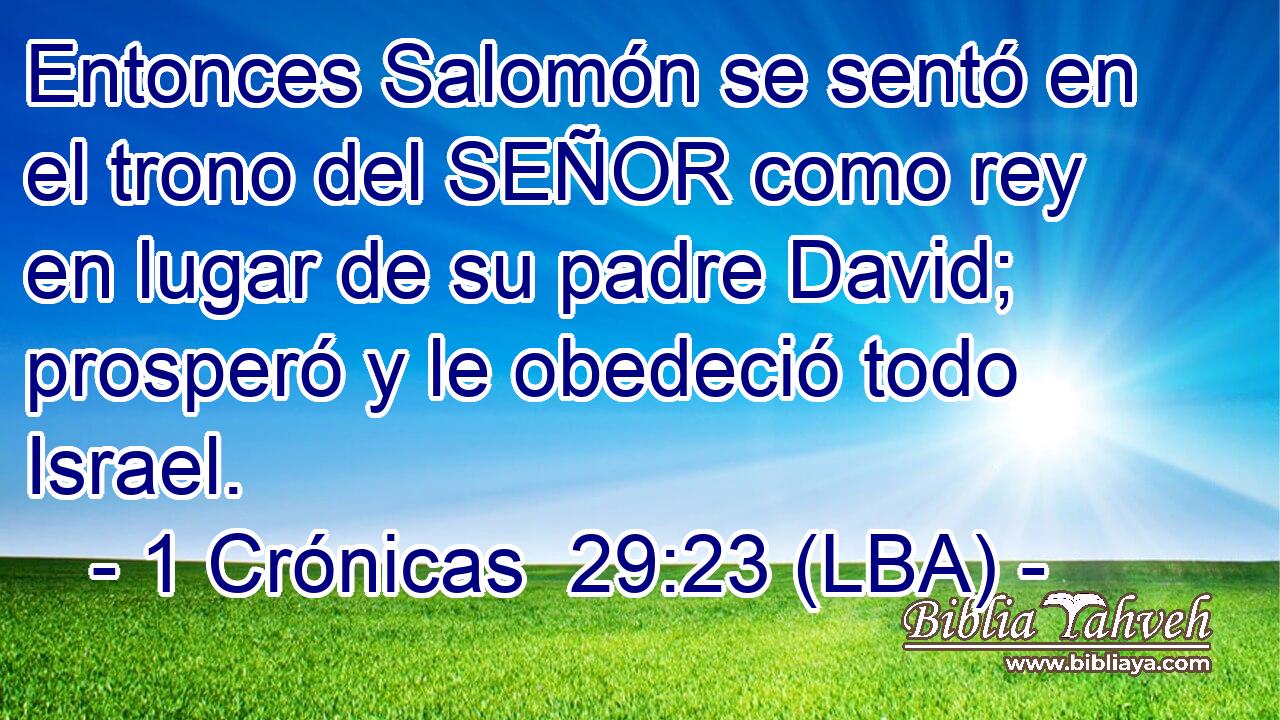 Entonces Salomón se sentó en el trono del SEÑOR como rey en lugar de su padre David; prosperó y le obedeció todo Israel.