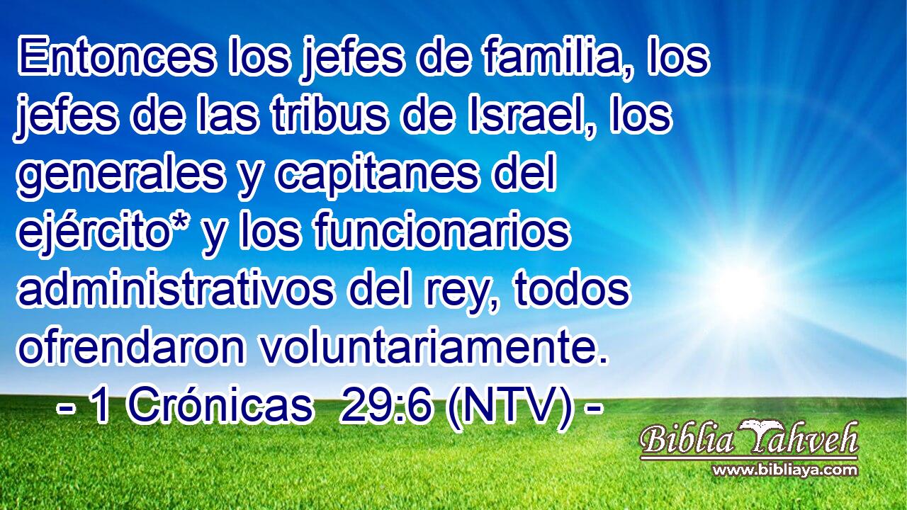 Entonces los jefes de familia, los jefes de las tribus de Israel, los generales y capitanes del ejército* y los funcionarios administrativos del rey, todos ofrendaron voluntariamente.