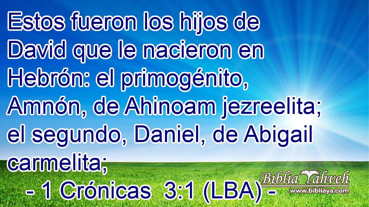 Estos fueron los hijos de David que le nacieron en Hebrón: el primogénito, Amnón, de Ahinoam jezreelita; el segundo, Daniel, de Abigail carmelita;