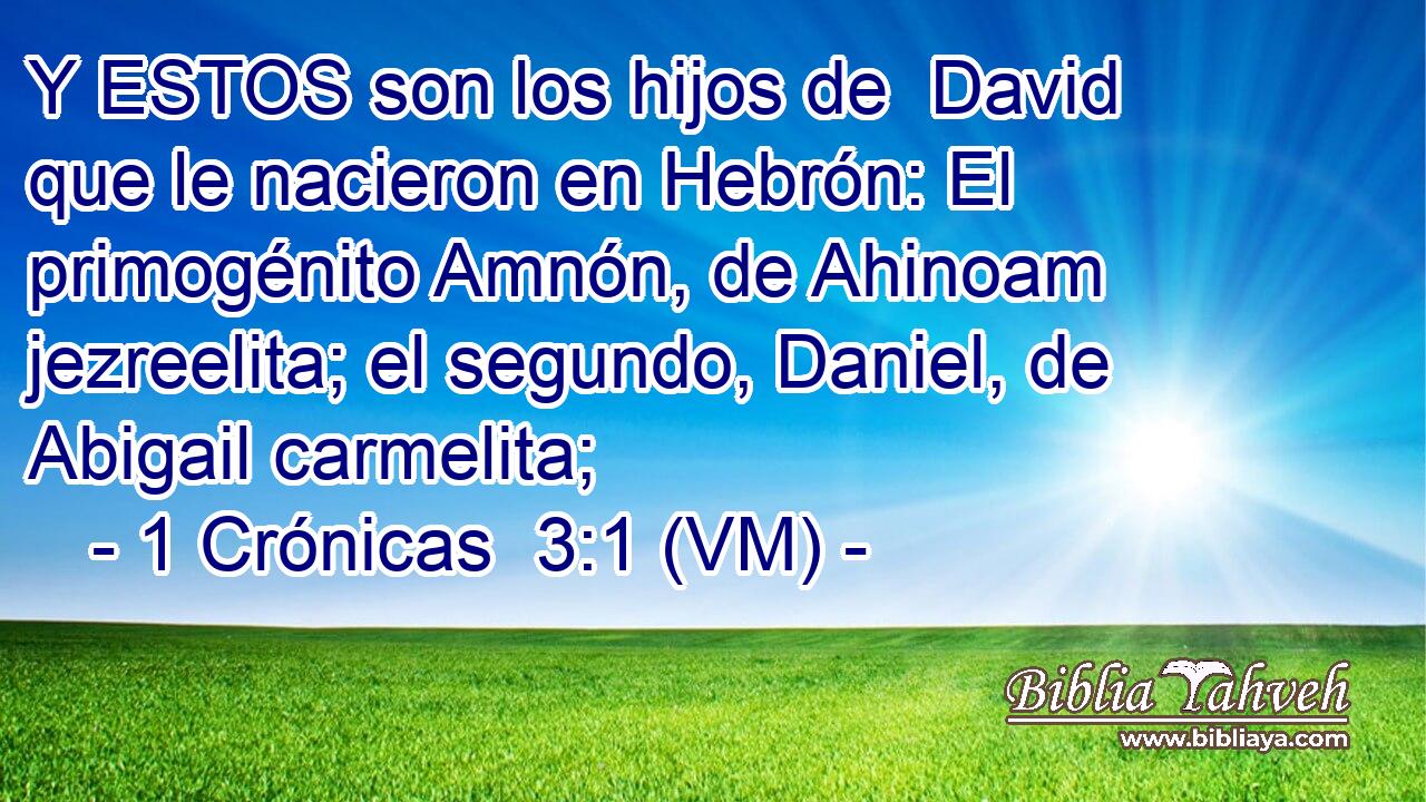  Y ESTOS son los hijos de  David que le nacieron en Hebrón: El primogénito Amnón, de Ahinoam jezreelita; el segundo, Daniel, de Abigail carmelita; 