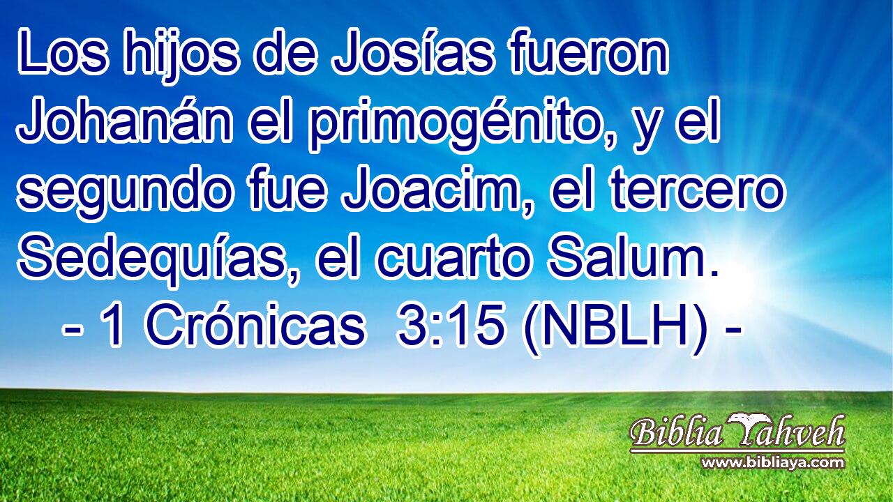  Los hijos de Josías fueron Johanán el primogénito, y el segundo fue Joacim, el tercero Sedequías, el cuarto Salum. 