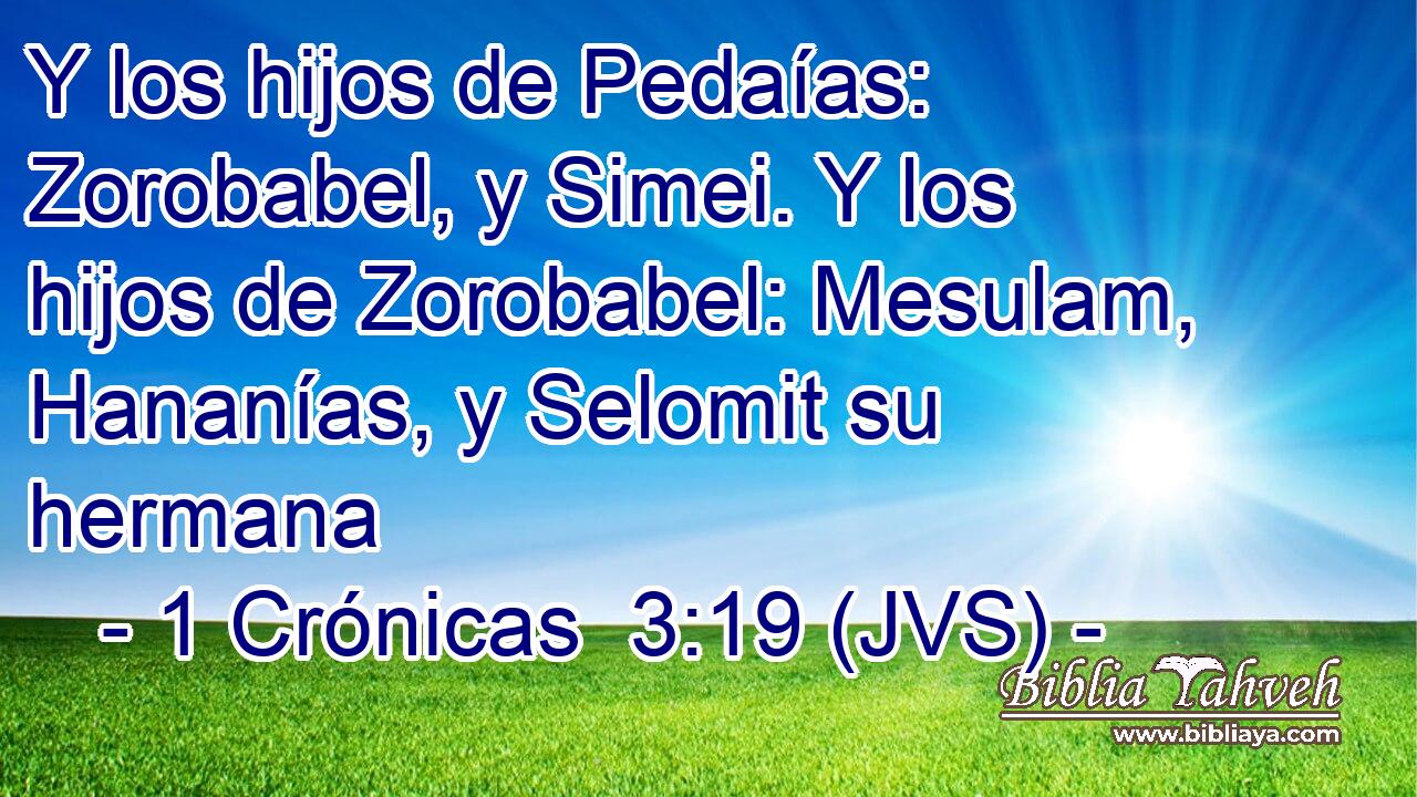 Y los hijos de Pedaías: Zorobabel, y Simei. Y los hijos de Zorobabel: Mesulam, Hananías, y Selomit su hermana