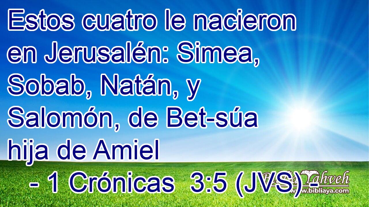 Estos cuatro le nacieron en Jerusalén: Simea, Sobab, Natán, y Salomón, de Bet-súa hija de Amiel