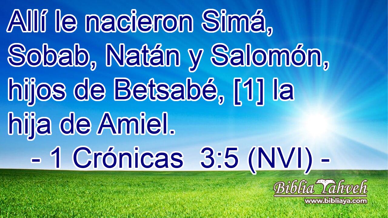  Allí le nacieron Simá, Sobab, Natán y Salomón, hijos de Betsabé, [1] la hija de Amiel. 