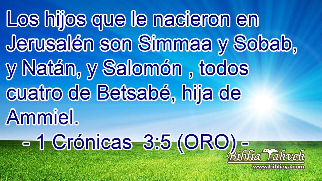  Los hijos que le nacieron en Jerusalén son Simmaa y Sobab, y Natán, y Salomón , todos cuatro de Betsabé, hija de Ammiel. 