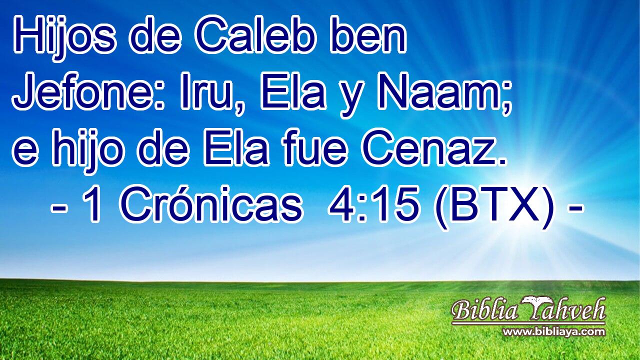 Hijos de Caleb ben Jefone: Iru, Ela y Naam; e hijo de Ela fue Cenaz.