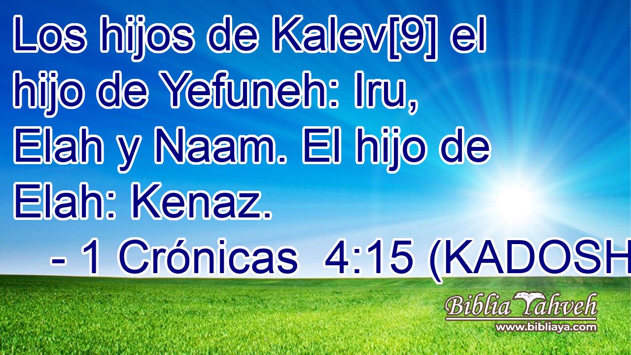  Los hijos de Kalev[9] el hijo de Yefuneh: Iru, Elah y Naam. El hijo de Elah: Kenaz. 