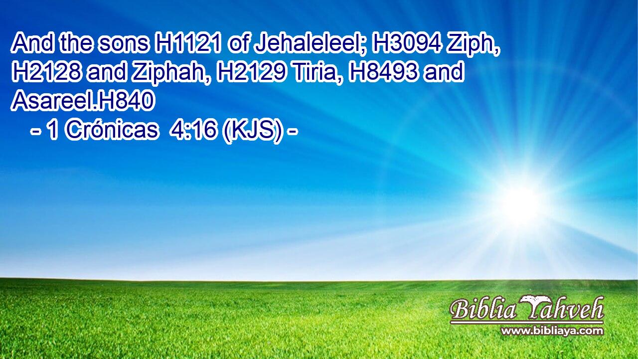 And the sons H1121 of Jehaleleel; H3094 Ziph, H2128 and Ziphah, H2129 Tiria, H8493 and Asareel.H840