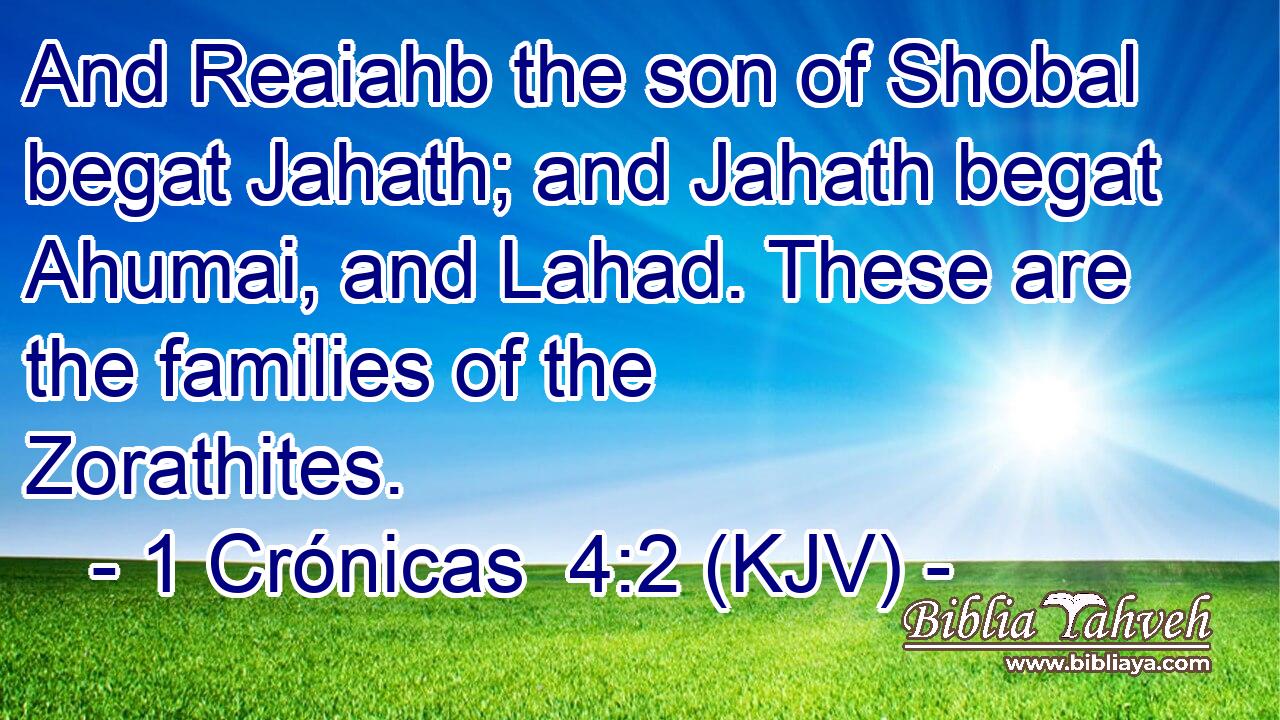 And Reaiahb the son of Shobal begat Jahath; and Jahath begat Ahumai, and Lahad. These are the families of the Zorathites.