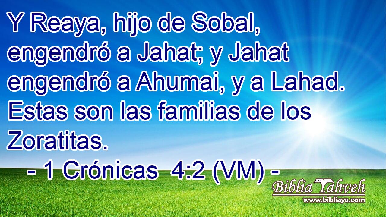  Y Reaya, hijo de Sobal, engendró a Jahat; y Jahat engendró a Ahumai, y a Lahad. Estas son las familias de los Zoratitas. 