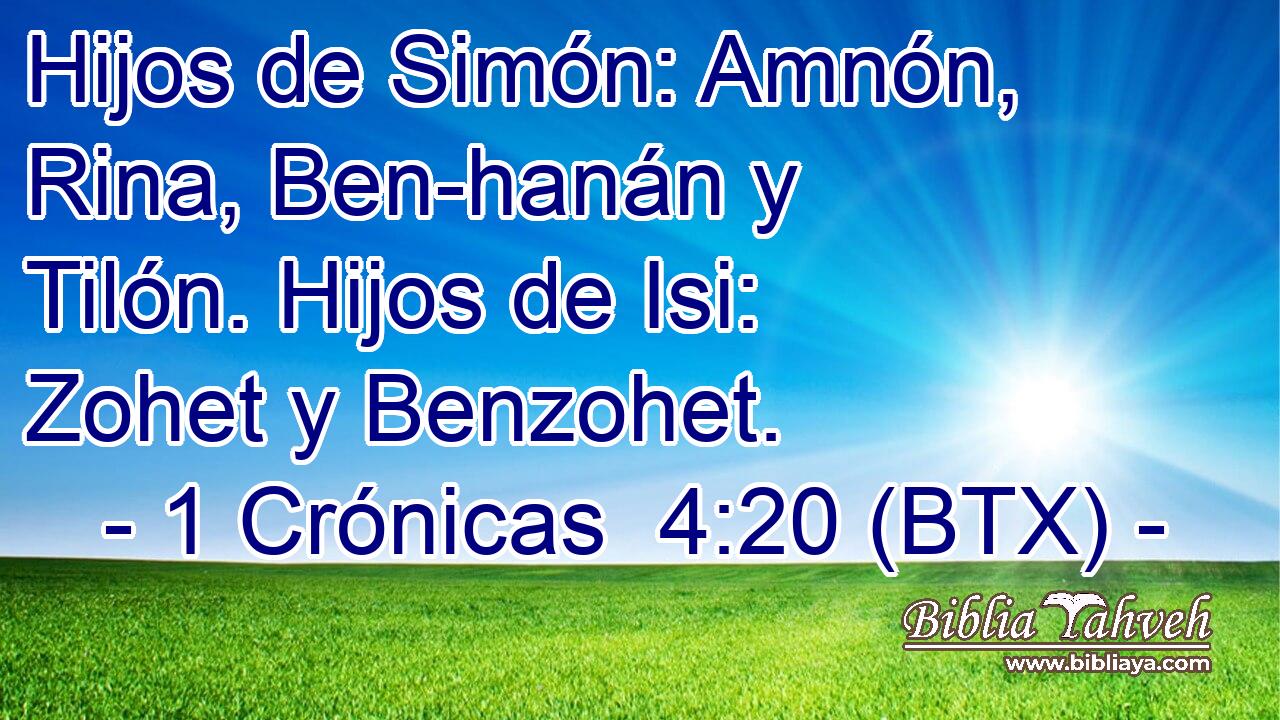 Hijos de Simón: Amnón, Rina, Ben-hanán y Tilón. Hijos de Isi: Zohet y Benzohet.
