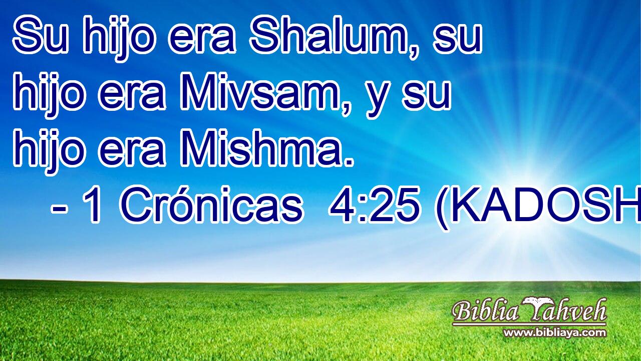  Su hijo era Shalum, su hijo era Mivsam, y su hijo era Mishma. 