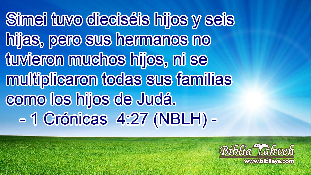  Simei tuvo dieciséis hijos y seis hijas, pero sus hermanos no tuvieron muchos hijos, ni se multiplicaron todas sus familias como los hijos de Judá. 