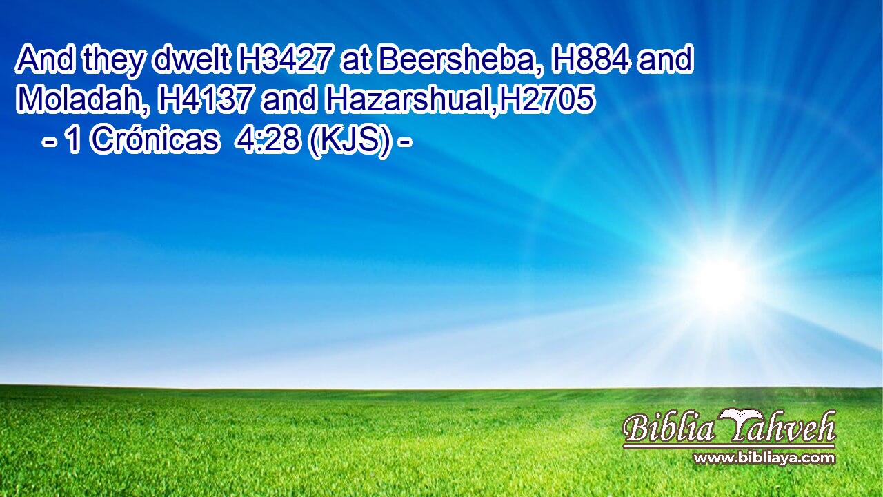 And they dwelt H3427 at Beersheba, H884 and Moladah, H4137 and Hazarshual,H2705