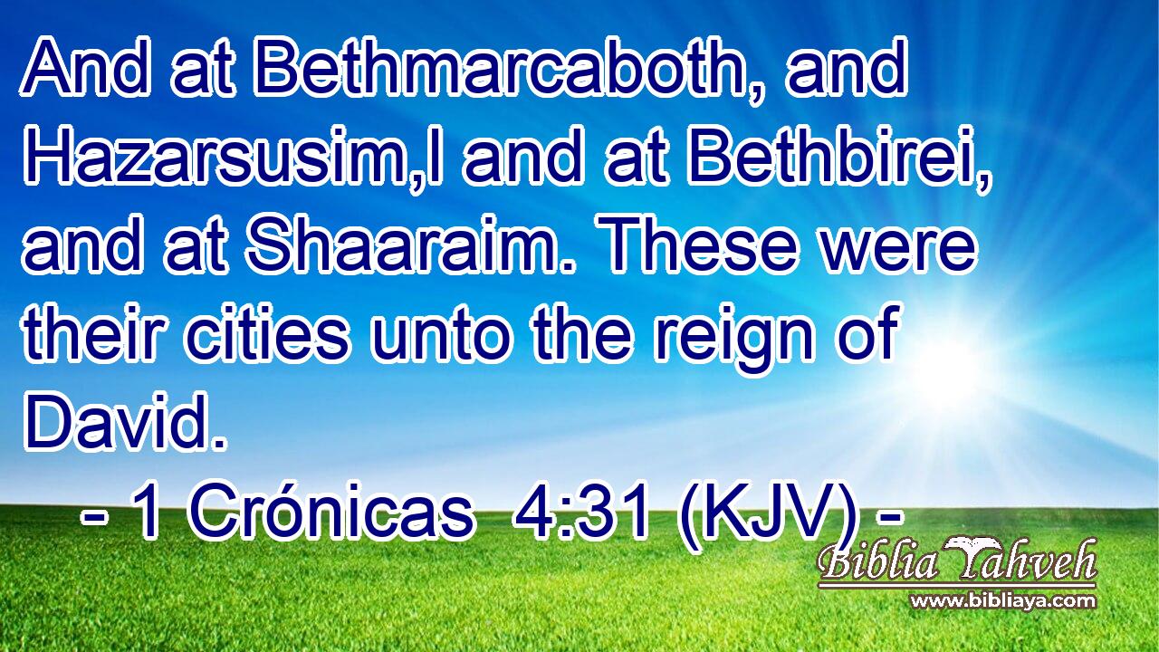 And at Bethmarcaboth, and Hazarsusim,l and at Bethbirei, and at Shaaraim. These were their cities unto the reign of David.